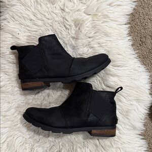 Sorel Emelie Ill Ankle Boots Bootie Waterproof Leather BLACK Size 11